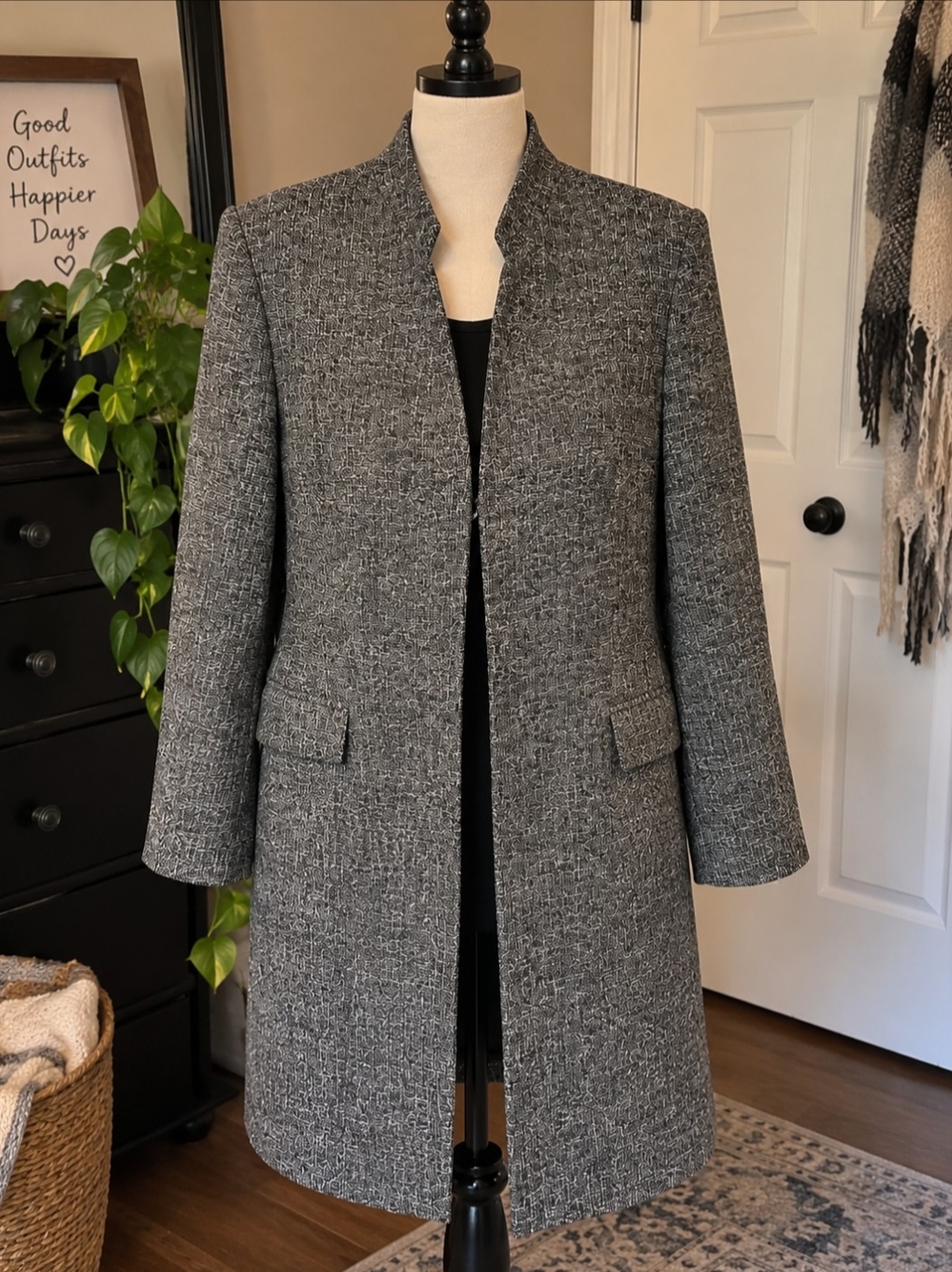 Vintage Sears Tradition Women’s Size 14 Longline Blazer Black Grey